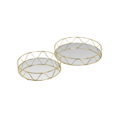 SET 2 VASSOIO METALLO ORO 30X30X6